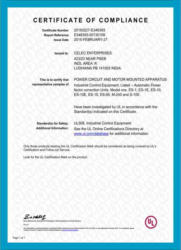 UL - Listed Certificate