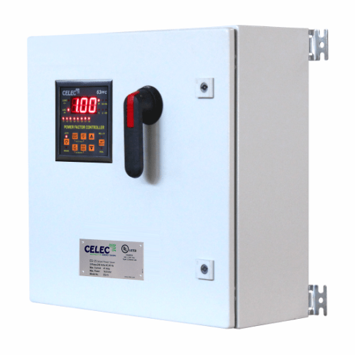 Celec 150 amps. Electric Saver 25 kvar 480V M-25 IP65 three phase control panel for commercial UL-listed USA